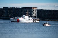 USCGC Melvin Bell (WPC 1155) is escorted by U.S. Coast Guard Station Boston to Base Boston