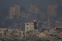 Destroyed buildings are seen in the Gaza Strip