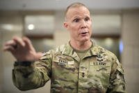 U.S. Maj. Gen. Marcus Evans, Commanding General of the U.S. Army's 25th Infantry Division, gestures