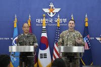 Col. Ryan Donald, right, CFC/UNC/USFK Public Affairs Director, and Col. Lee Sung-jun of South Korea's JCS Public Affairs Director