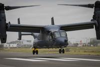 CV-22 Osprey tiltrotor prepares to land at Yokota Air Base