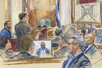 Courtroom sketch depicts a former detainee at Abu Ghraib prison, Salah Al-Ejaili