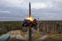 Yars intercontinental ballistic missile is test-fired as part of Russia's nuclear drills from a launch site in Plesetsk