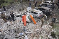 rubble after Russia attacked the city with guided bombs overnight in Zaporizhzhia, Ukraine
