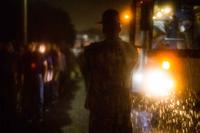 Marine recruits getting off the bus at Parris Island