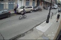 Shamsud-Din Jabbar rides on a bicycle in the French Quarter in New Orleans
