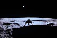 Private lunar lander Blue Ghost's shadow is seen on the moon's surface after touching down on the moon with a special delivery for NASA.