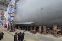North Korean leader Kim Jong Un visits a shipyard.
