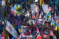 makeshift memorial for the fallen Ukrainian and foreign fighters