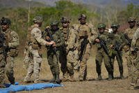 Filipino and U.S. soldiers participate during a joint military drill called Salaknib at Fort Magsaysay
