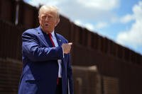 President Donald Trump speaks along the southern border with Mexico.