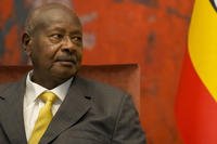 Uganda's president, Yoweri Museveni, speaks at the Serbia Palace in Belgrade, Serbia.