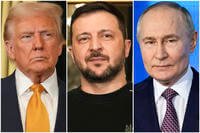 Donald Trump, Volodymyr Zelenskyy and Vladimir Putin