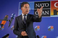 NATO Secretary General Mark Rutte talks to journalists