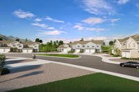 An artist rendering depicts a street with 3- and 4-bedroom townhomes in the new Arapahoe Village housing area.