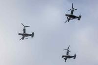 U.S. Marine Corps MV-22B Ospreys fly over Petco Park