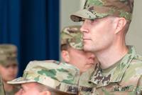 1st Lt. Mark Bashaw looks on during a change of command ceremony