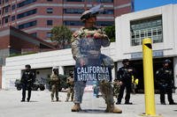 U.S. National Guard stand protect buildings in Los Angeles
