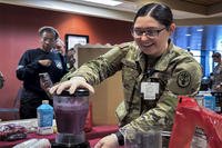 A soldier makes a smoothie at Fort Campbell, Kentucky, on March 6, 2025.