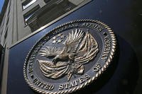 This June 21, 2013, file photo shows the seal affixed to the front of the Veterans Affairs Department building in Washington.