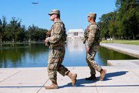 South Carolina National Guard members on patrol on the National Mall in Washington.