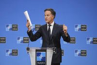 NATO Secretary General Mark Rutte speaks during a media conference at NATO headquarters in Brussels