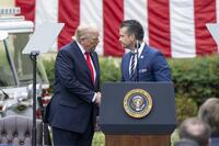President Donald J. Trump and Secretary of War Pete Hegseth shake hands during the 24th 9/11 Pentagon Observance Ceremony at the Pentagon, Washington, D.C., Sept. 11, 2025. (DoW photo by U.S. Air Force Staff Sgt. Madelyn Keech)