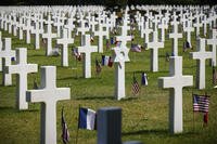 Headstones are pictured in the American Cemetery in Colleville-sur-Mer, Normandy, Monday June 5, 2023. Dozens of World War II veterans have traveled to Normandy this week to mark the 79th anniversary of D-Day, the decisive but deadly assault that led to the liberation of France and Western Europe from Nazi control. (AP Photo/Thomas Padilla)