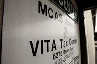 Sign for a Marine Corps base tax center.