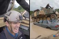 Crushing Cars at a Military-Themed Amusement Park