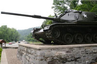 An old Army tank now stands as a monument near the entrance to Fort Knox, Kentucky.