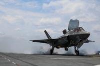 An F-35B Lightning II takes off on the flight deck of USS Wasp (LHD-1) during routine daylight operations, a part of Operational Testing 1, May 22. (Marine Photo)