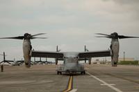 MV-22 Ospreys with Marine Medium Tiltrotor Squadron 265, 31st Marine Expeditionary Unit, await the green light for takeoff April 17, 2016 on Marine Corps Air Station Futenma, Japan. (Marine Corps/Cpl. Jessica Collins)