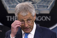 New Defense Secretary Chuck Hagel speaks during a news conference regarding the automatic spending cuts, Friday, March 1, 2013.