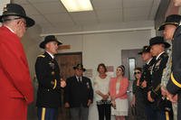 Lt. Col. Andrew Watson speaks June 11 at Fort Hood, Texas, about why they are dedicating their conference room to Cyril Richard ‘Rick’ Rescorla, a Soldier who served in the battalion during Vietnam. (U.S. Army photo by Sgt. Brandon Banzhaf)