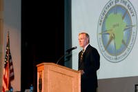 Secretary of the Navy Ray Mabus gives the keynote address at the Gulf of Guinea Maritime Security Dialogue 2015 at the U.S. Naval Academy in Annapolis, Md. (Photo: Mass Communication Specialist 2nd Class Tyrell K. Morris)