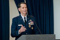 Lt. Gen. Stanley E. Clarke III, director of the Air National Guard, speaks to attendees during his retirement ceremony at the ANG Readiness Center, Joint Base Andrews, Md. (Air National Guard/Master Sgt. Marvin R. Preston)