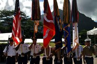 The U.S. Pacific Command joint service color guard participates in the 2016 Governor’s Veterans Day Ceremony at the Hawaii State Veterans Cemetery in Kaneohe, Hawaii, Nov. 11, 2016. (U.S. Marine Corps photo/Staff Sgt. Jason W. Fudge)