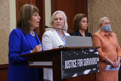 Rep. Jackie Speier, Sen. Kirsten Gillibrand, Speaker of the House Nancy Pelosi, and Rep. Sylvia Garcia