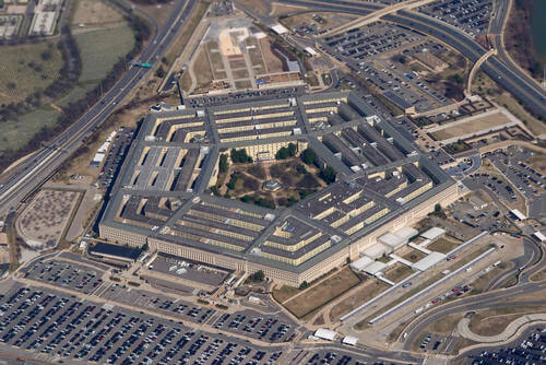 An aerial view of the Pentagon from Air Force One.