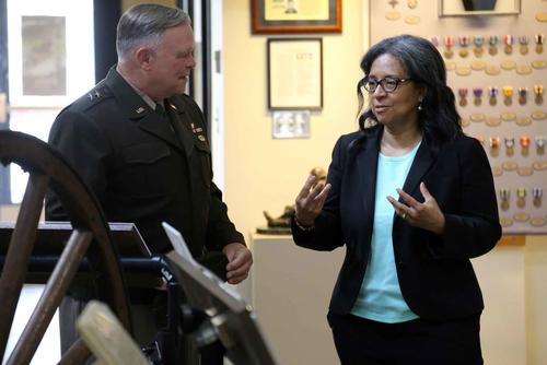 Maj. Gen. Bret Daugherty talks with Congresswoman Marilyn Strickland.