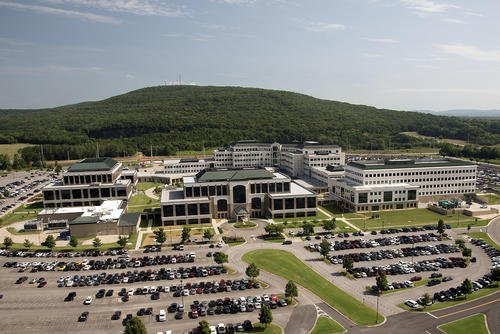 An aerial view of the U.S. Army Space and Missile Defense Command on Redstone Arsenal, Alabama