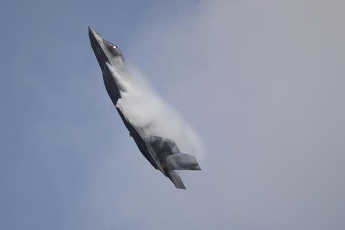 A U.S. Marine Corps F-35B Lightning II takes part in an aerial display during the Singapore Airshow 2022