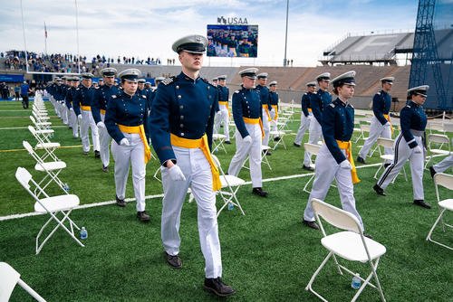 U.S. Air Force Academy cadets graduate during a ceremony at the U.S. Air Force Academy, Colo.