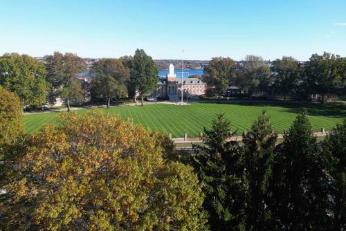 Aerial photograph of the parade field at the Coast Guard Academy