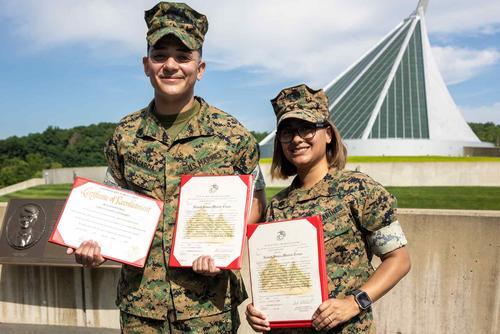 Military couple at promotion ceremony