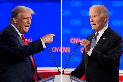 former President Donald Trump, left, and President Joe Biden during a presidential debate
