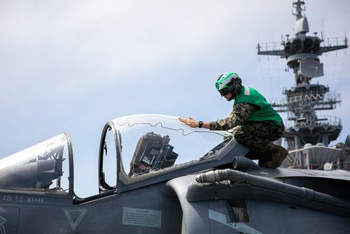 AV-8B Harrier on the flight deck of the amphibious assault ship USS Wasp