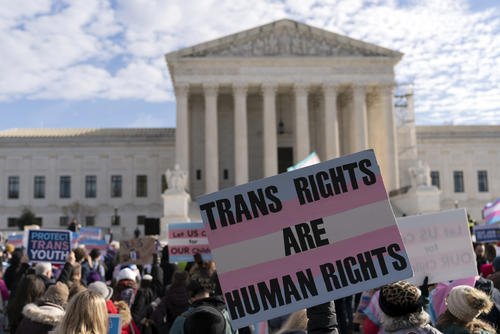 Transgenders rights supporters rally outside of the Supreme Court