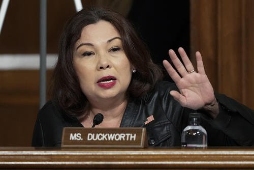 Sen. Tammy Duckworth, D-Ill., speaks during the Senate Armed Services Committee confirmation hearing for Pete Hegseth as defense secretary at the U.S. Capitol on Jan. 14, 2025. (AP Photo/Ben Curtis)